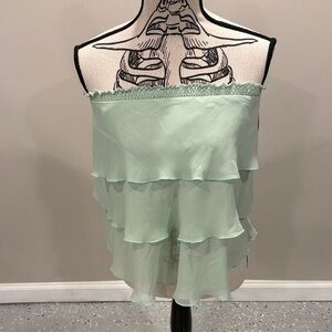 NWT Patrizia Pepe Mint Green Strapless Ruffle Silk Top
